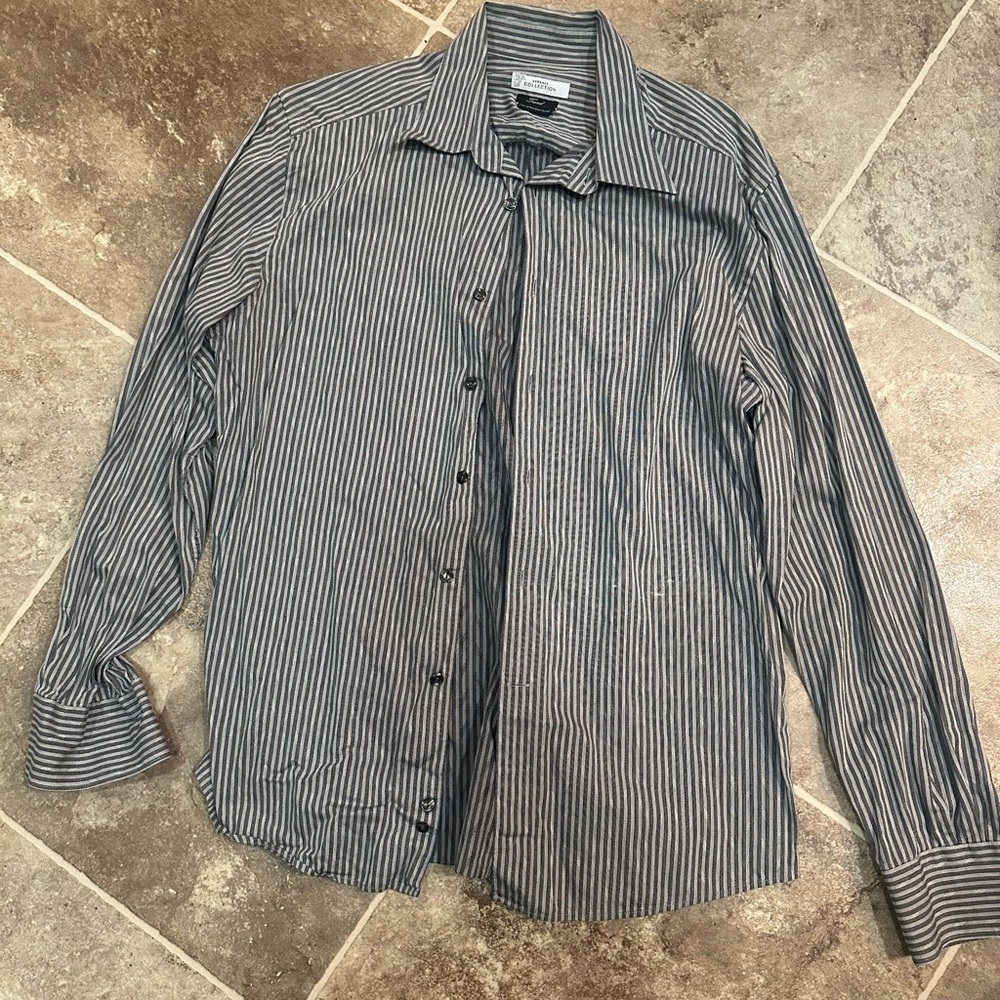 Versace Men's Black and Grey Striped Shirt